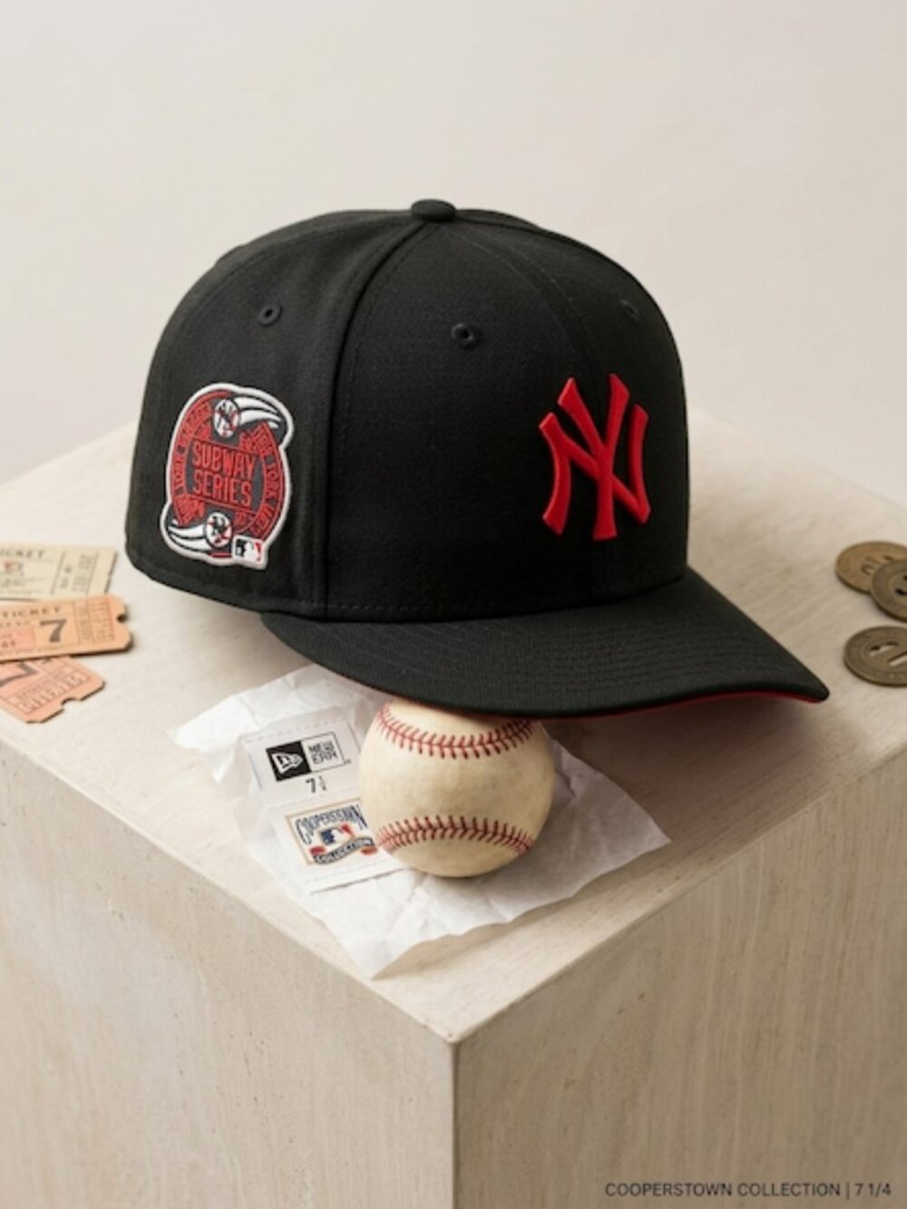 New Era 59FIFTY NY Yankees Cooperstown Fitted Hat 7 1/4 Black Red